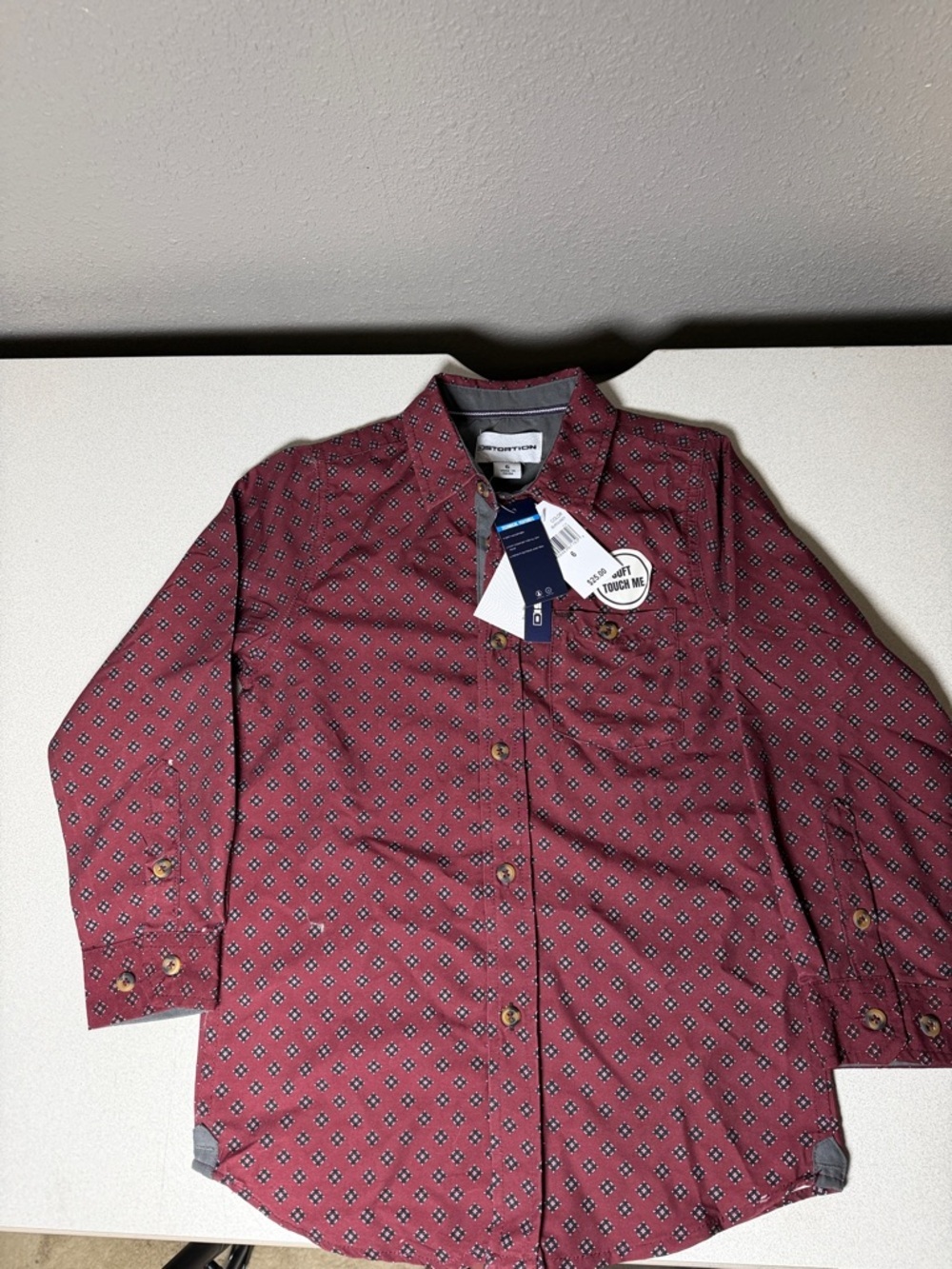 Children's Burgundy Printed Long-Sleeve Dress Shirt